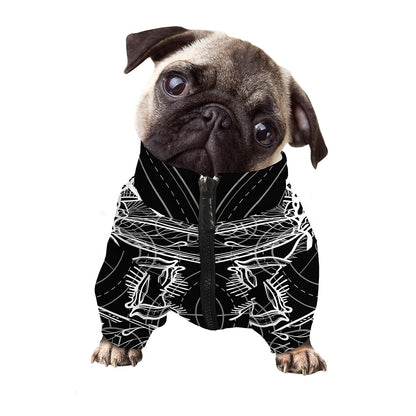 Black And White Mantis Spirit Print Dog Zip Up Jacket