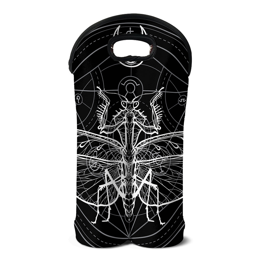 Black And White Mantis Spirit Print Double Neoprene Wine Tote