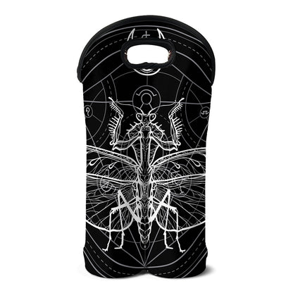 Black And White Mantis Spirit Print Double Neoprene Wine Tote
