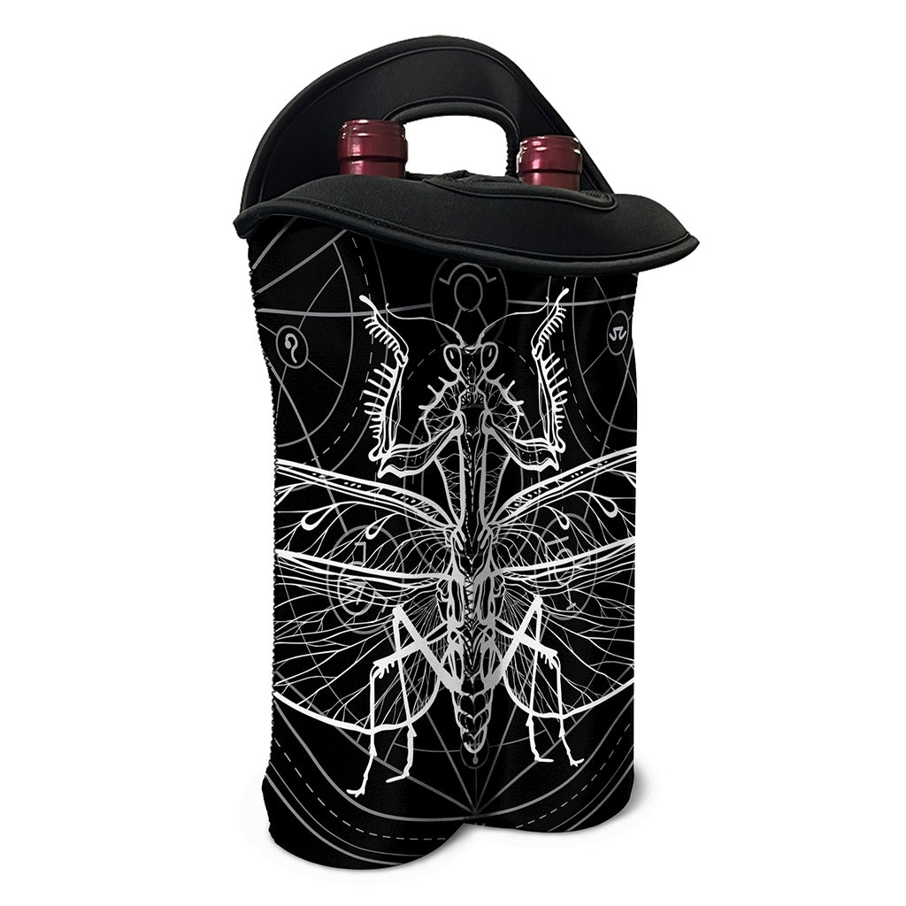 Black And White Mantis Spirit Print Double Neoprene Wine Tote