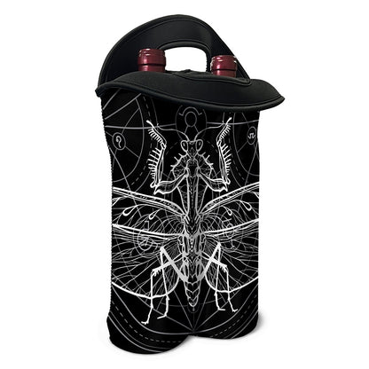 Black And White Mantis Spirit Print Double Neoprene Wine Tote
