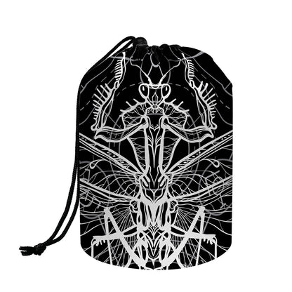 Black And White Mantis Spirit Print Drawstring Makeup Bag