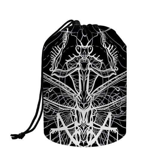Black And White Mantis Spirit Print Drawstring Makeup Bag