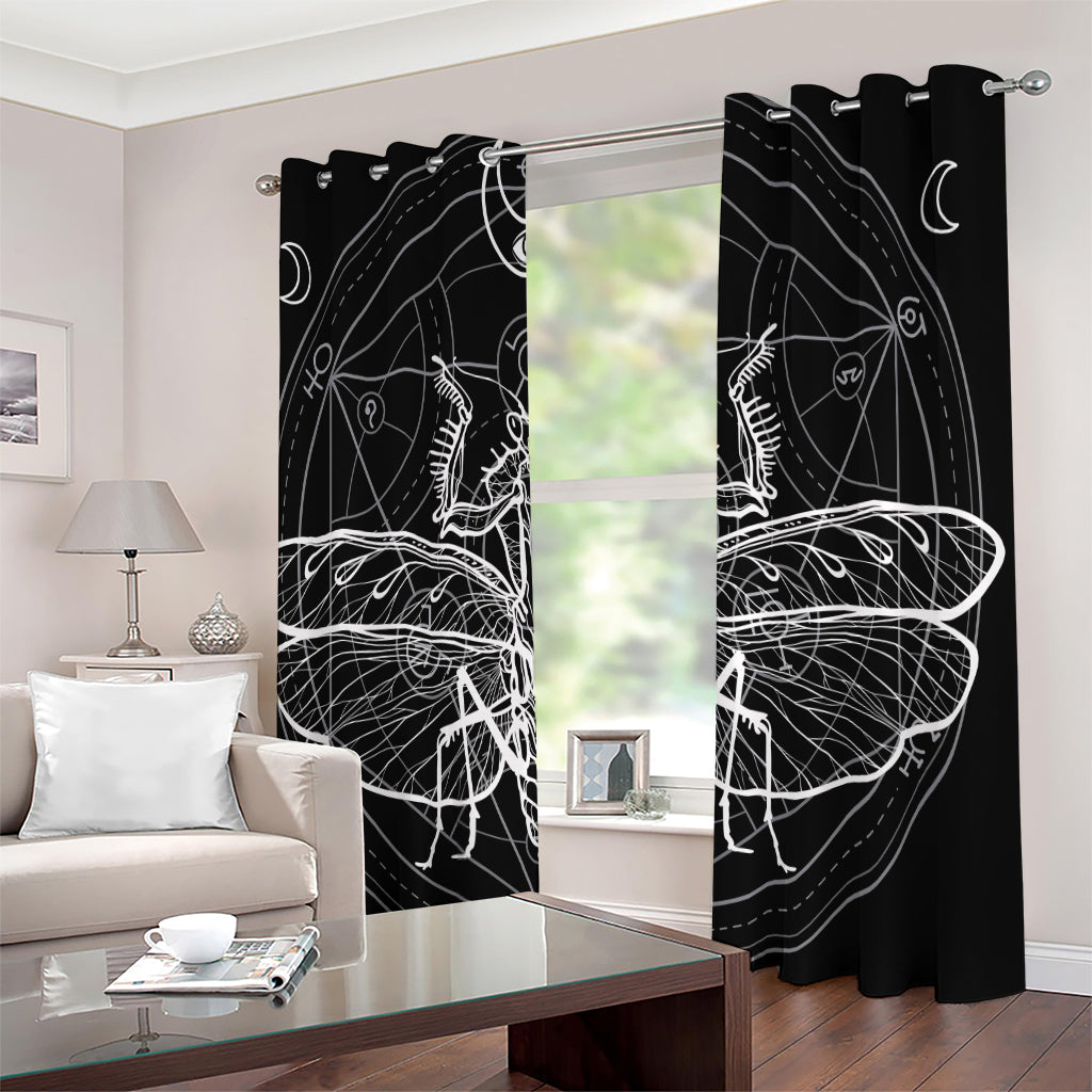 Black And White Mantis Spirit Print Extra Wide Grommet Curtains