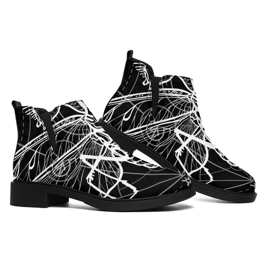 Black And White Mantis Spirit Print Flat Ankle Boots