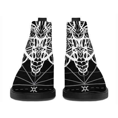 Black And White Mantis Spirit Print Flat Ankle Boots