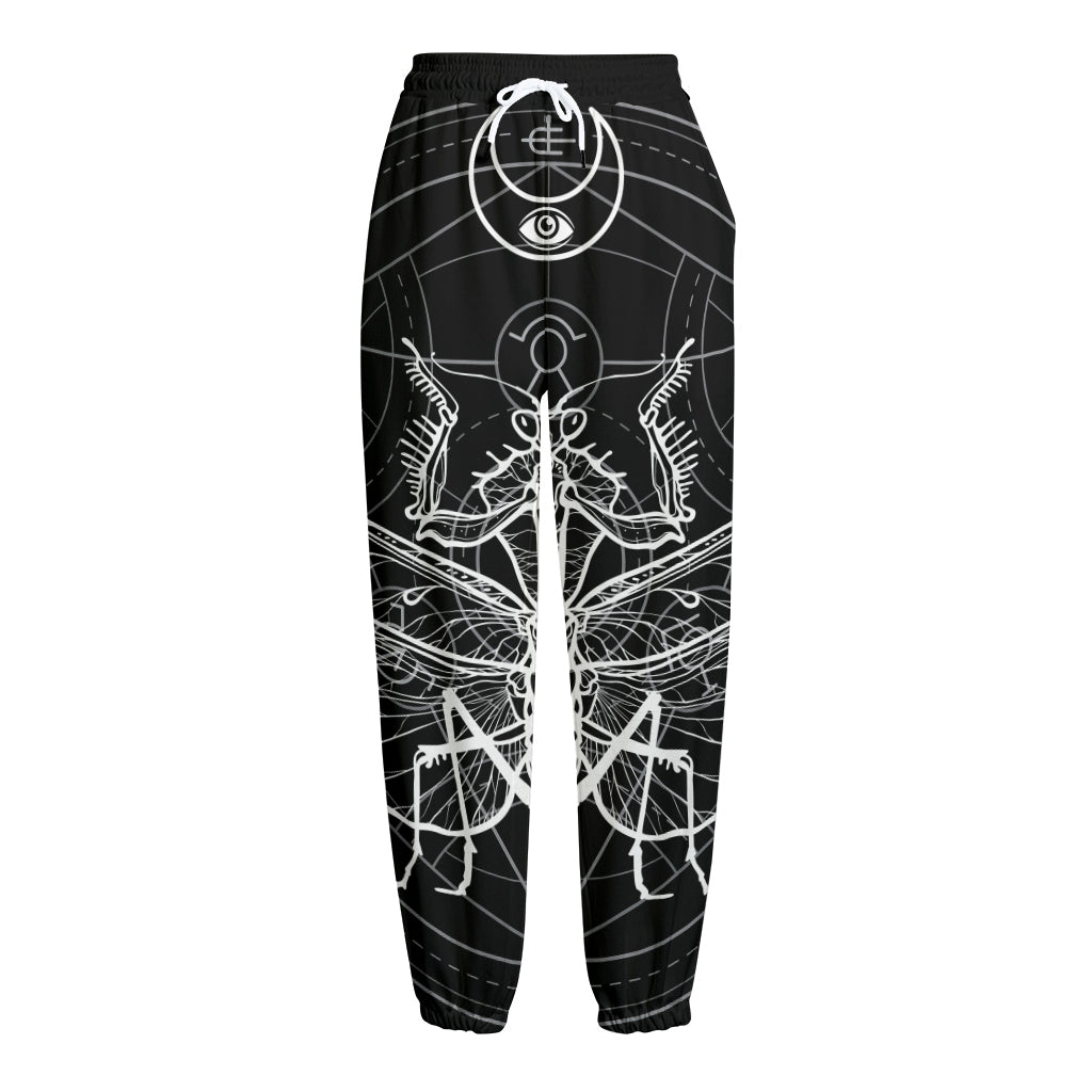 Black And White Mantis Spirit Print Fleece Lined Knit Pants