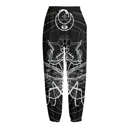Black And White Mantis Spirit Print Fleece Lined Knit Pants