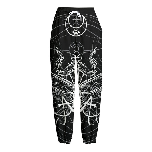 Black And White Mantis Spirit Print Fleece Lined Knit Pants