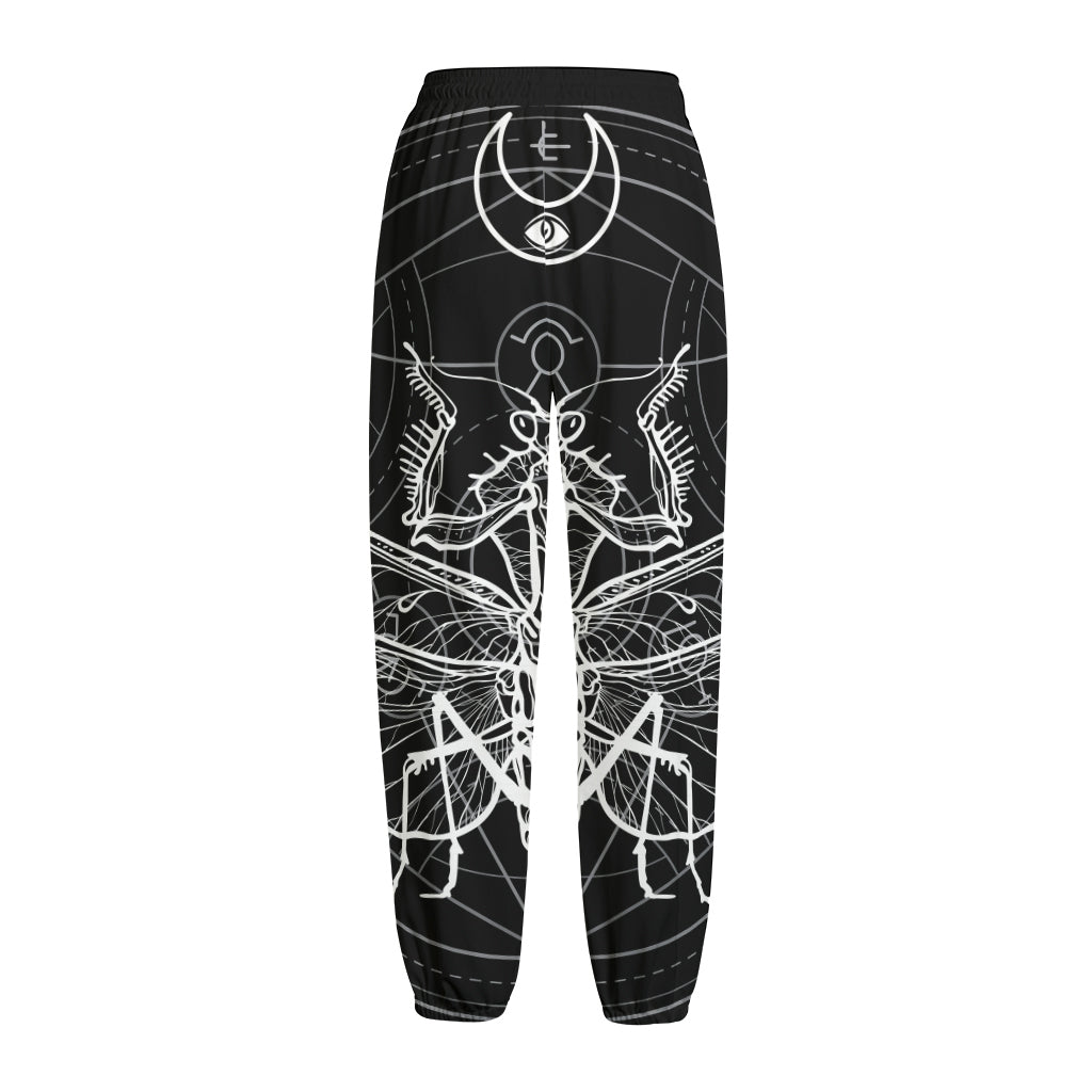 Black And White Mantis Spirit Print Fleece Lined Knit Pants