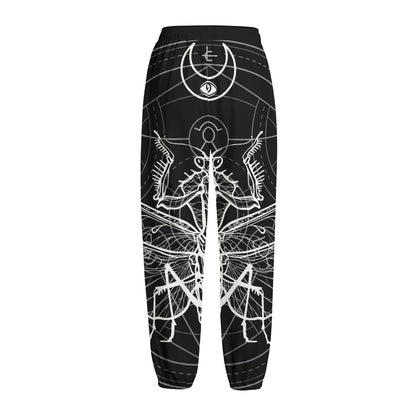 Black And White Mantis Spirit Print Fleece Lined Knit Pants
