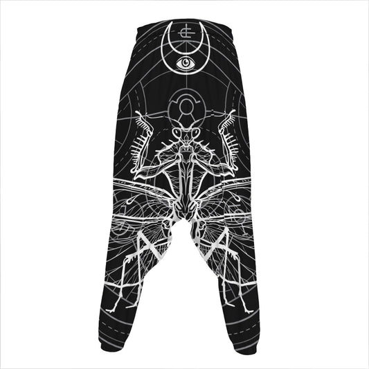 Black And White Mantis Spirit Print Hammer Pants