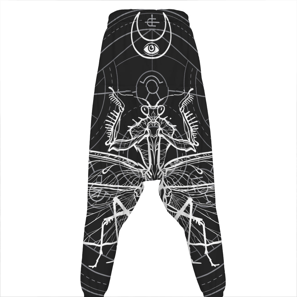 Black And White Mantis Spirit Print Hammer Pants