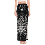 Black And White Mantis Spirit Print High Slit Maxi Skirt