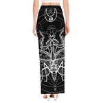 Black And White Mantis Spirit Print High Slit Maxi Skirt