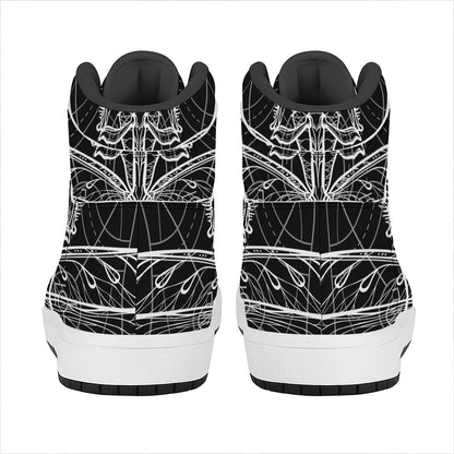 Black And White Mantis Spirit Print High Top Leather Sneakers