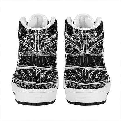 Black And White Mantis Spirit Print High Top Leather Sneakers