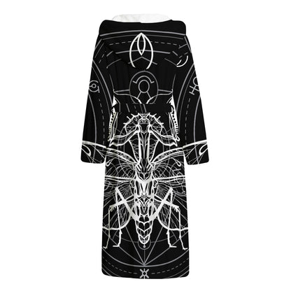 Black And White Mantis Spirit Print Hooded Bathrobe