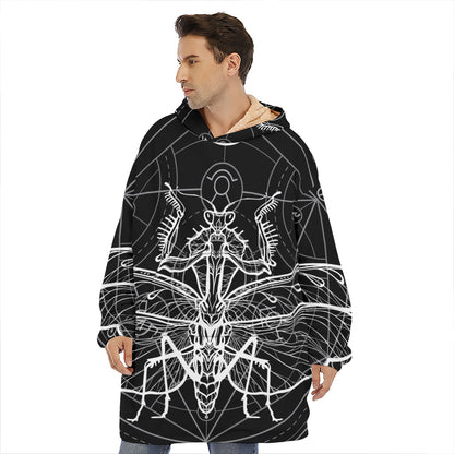 Black And White Mantis Spirit Print Hoodie Blanket