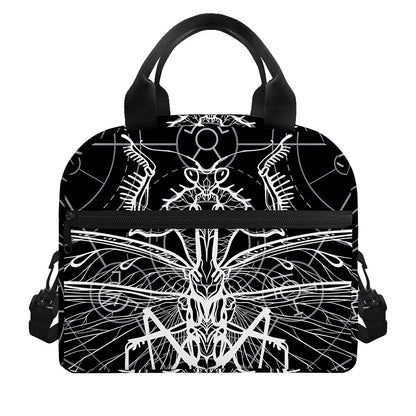 Black And White Mantis Spirit Print Insulated Lunch Bag