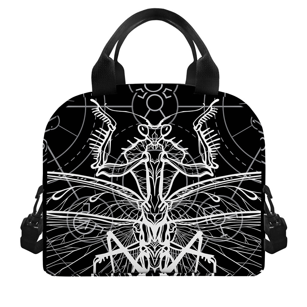 Black And White Mantis Spirit Print Insulated Lunch Bag