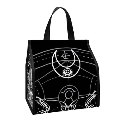 Black And White Mantis Spirit Print Insulated Lunch Tote