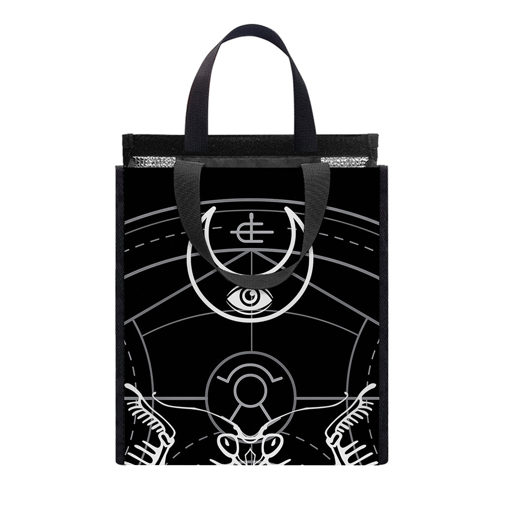Black And White Mantis Spirit Print Insulated Lunch Tote