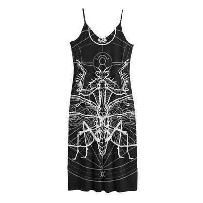 Black And White Mantis Spirit Print Jersey Midi Cami Dress