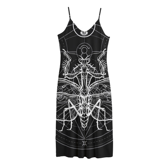 Black And White Mantis Spirit Print Jersey Midi Cami Dress