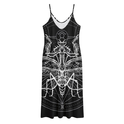 Black And White Mantis Spirit Print Jersey Midi Cami Dress