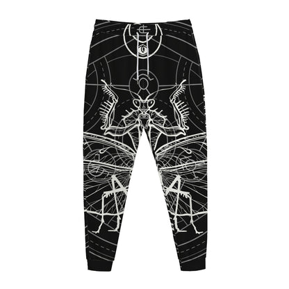 Black And White Mantis Spirit Print Jogger Pants