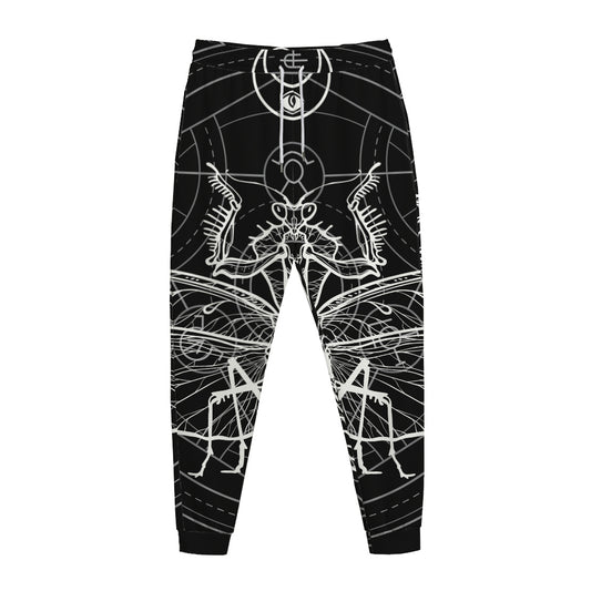Black And White Mantis Spirit Print Jogger Pants