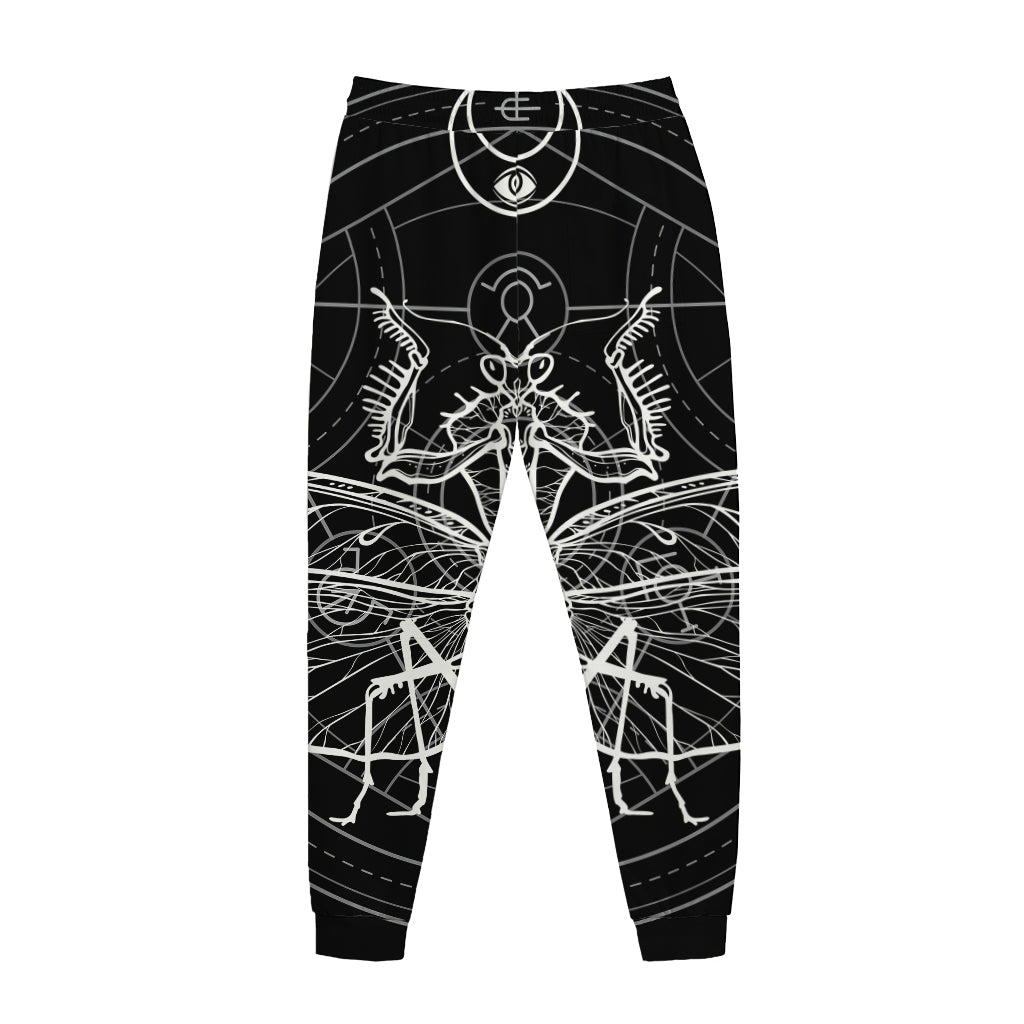 Black And White Mantis Spirit Print Jogger Pants