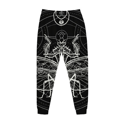 Black And White Mantis Spirit Print Jogger Pants