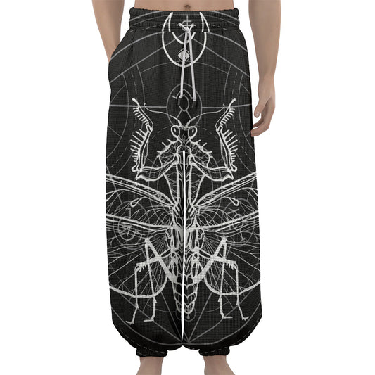 Black And White Mantis Spirit Print Lantern Pants