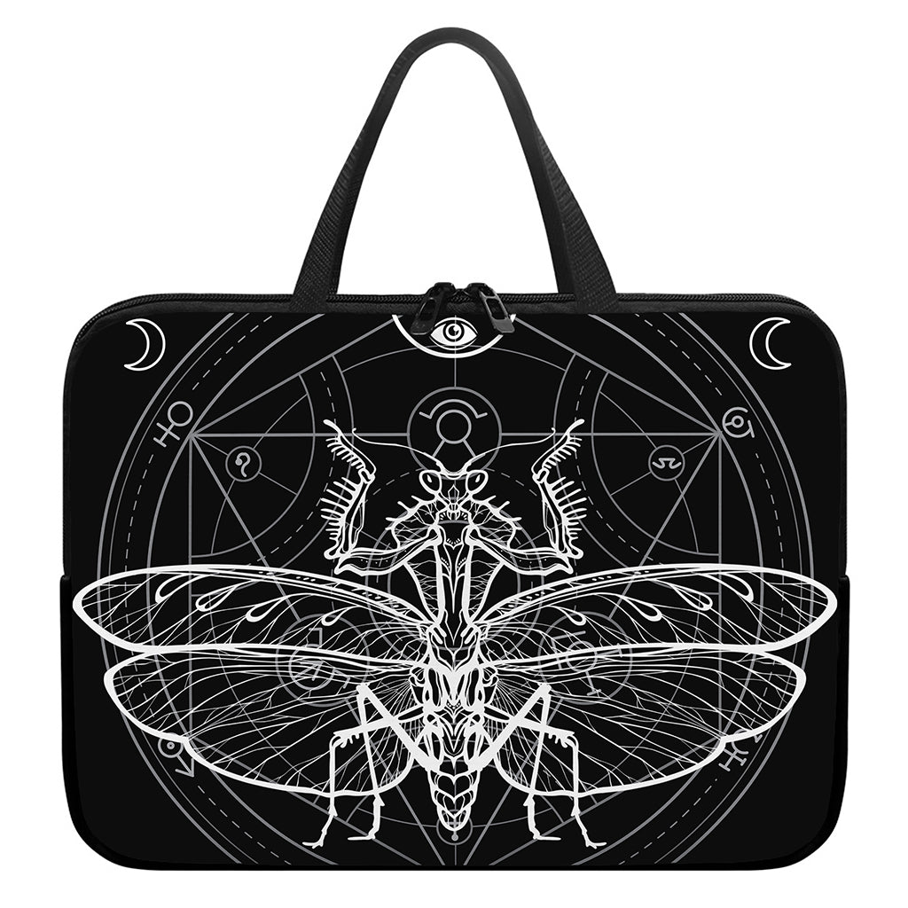 Black And White Mantis Spirit Print Laptop Sleeve With Handle