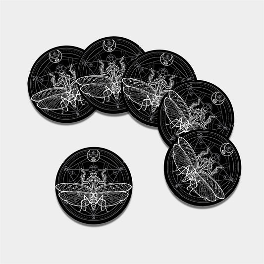 Black And White Mantis Spirit Print Leather Coaster Set