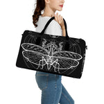 Black And White Mantis Spirit Print Leather Duffle Bag