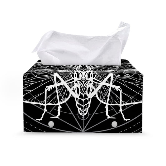 Black And White Mantis Spirit Print Leather Tissue Box Cover
