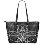 Black And White Mantis Spirit Print Leather Tote Bag