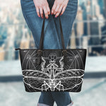 Black And White Mantis Spirit Print Leather Tote Bag