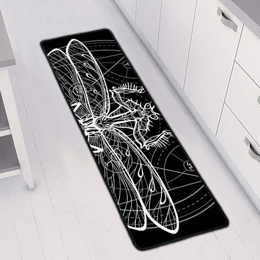 Black And White Mantis Spirit Print Long Kitchen Mat