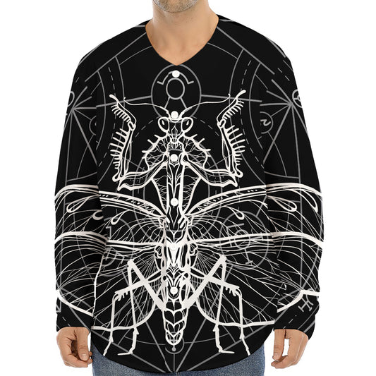 Black And White Mantis Spirit Print Long Sleeve Baseball Jersey