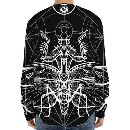 Black And White Mantis Spirit Print Long Sleeve Baseball Jersey