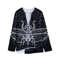 Black And White Mantis Spirit Print Long Sleeve Short Coat