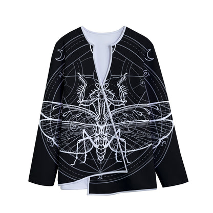 Black And White Mantis Spirit Print Long Sleeve Short Coat