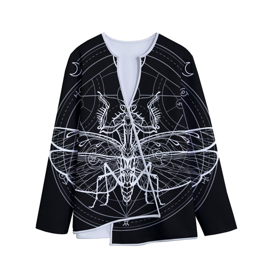 Black And White Mantis Spirit Print Long Sleeve Short Coat