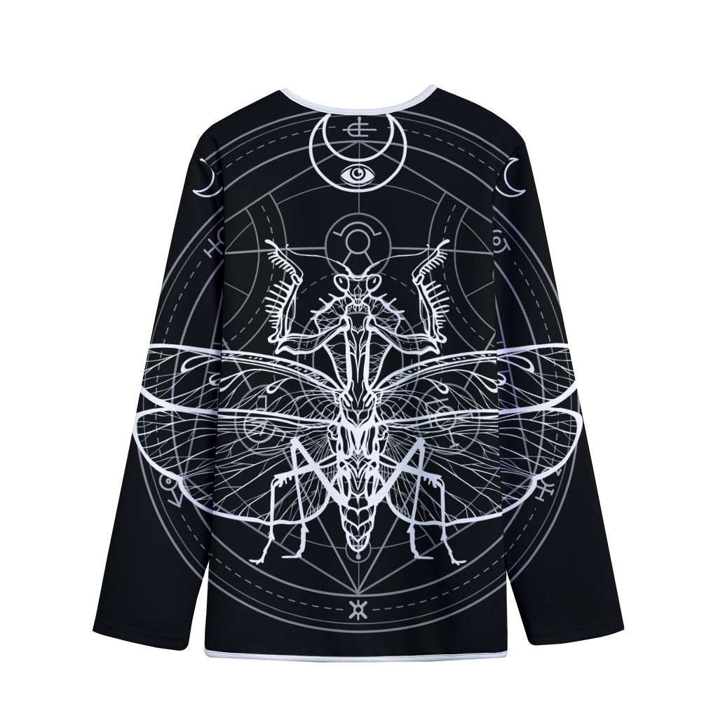 Black And White Mantis Spirit Print Long Sleeve Short Coat