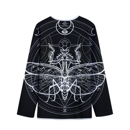 Black And White Mantis Spirit Print Long Sleeve Short Coat