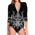 Black And White Mantis Spirit Print Long Sleeve Swimsuit